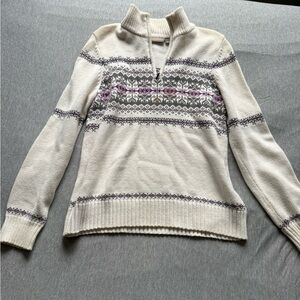 Croft & Barrow Cream and Purple Patterned Turtleneck Sweater